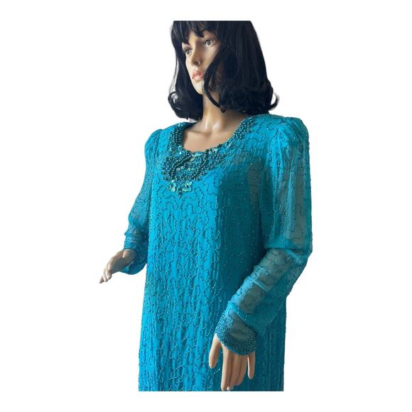 Y2K Mezza Luna by Modi Sequin & beaded Embellished blue Evening Dress size XL - Picture 4 of 14